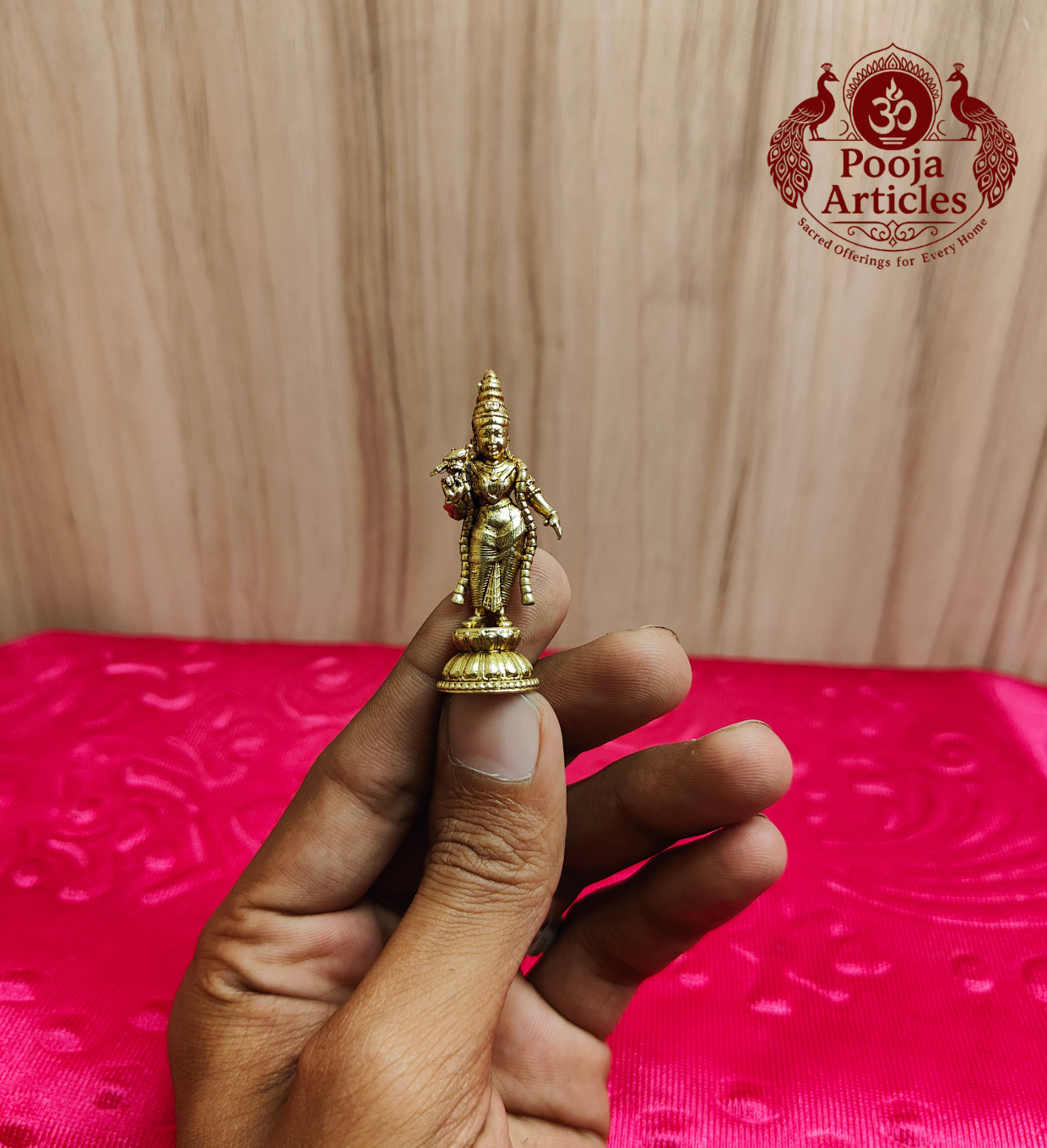 Miniature Brass Meenakshi Idol 2 Inch - Hand Scale View