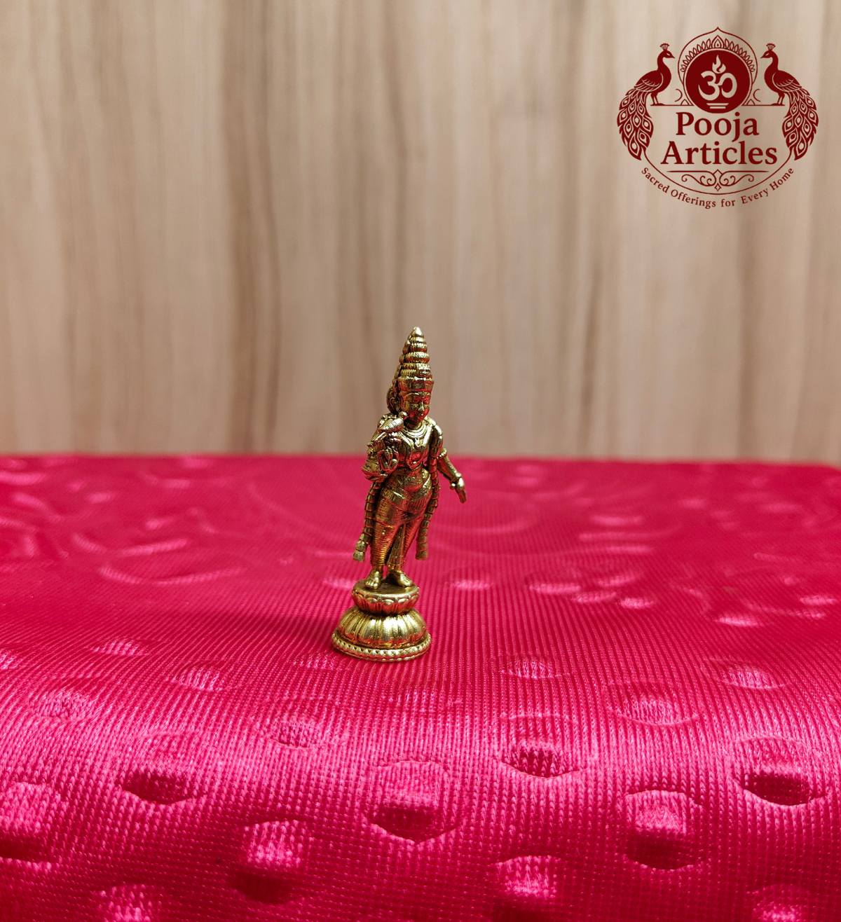Miniature Brass Meenakshi Idol 2 Inch - Three-Quarter View