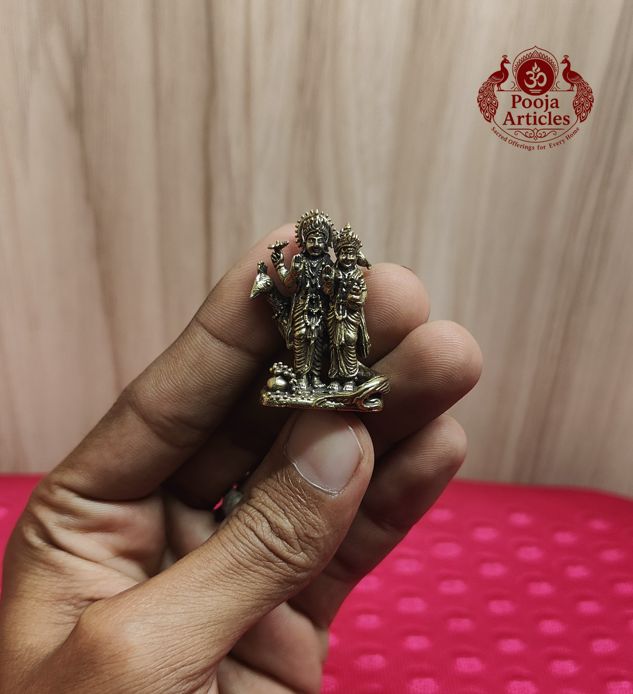 Miniature Brass Vishnu Lakshmi Idol 1.5 Inch