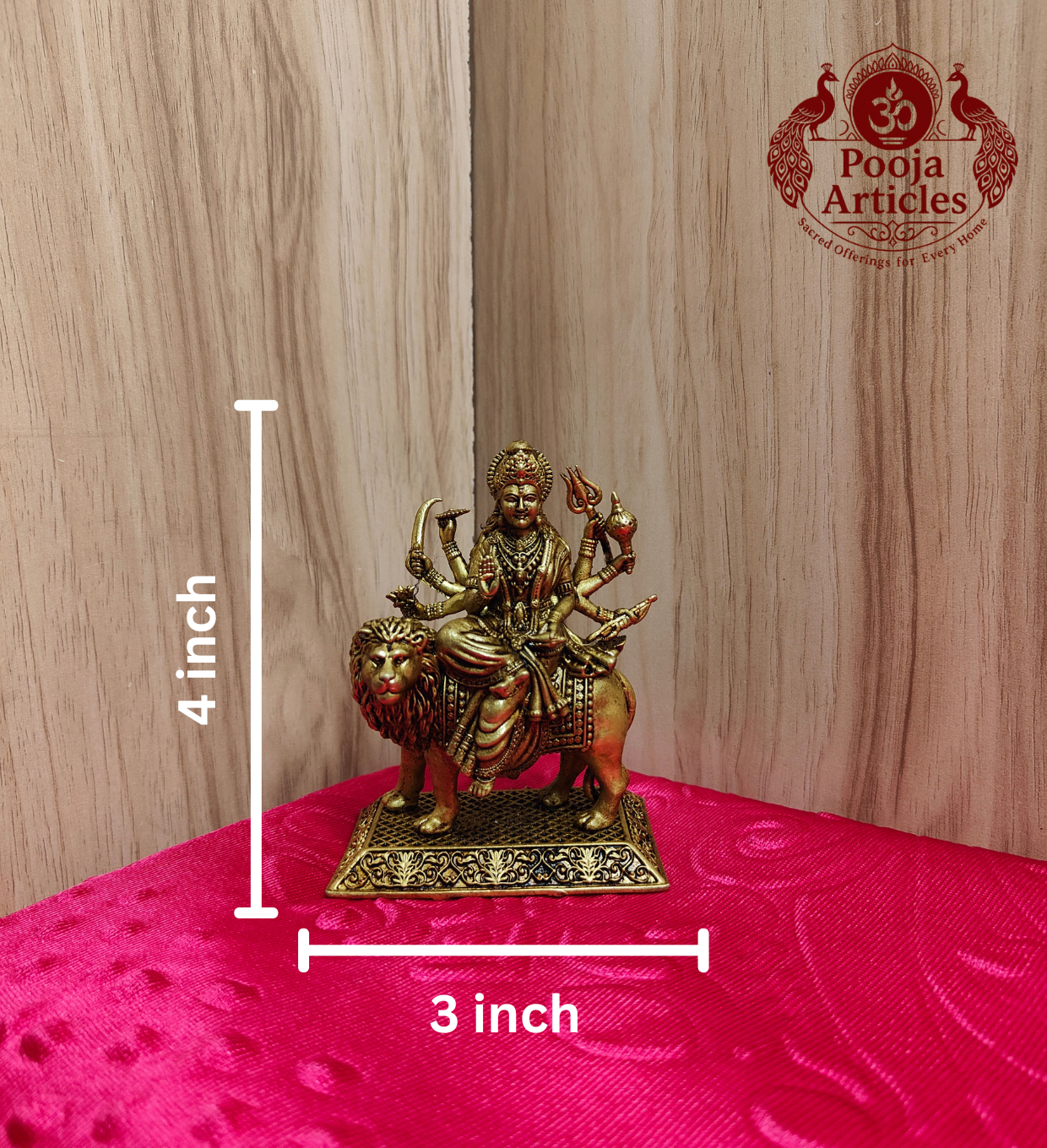 Brass Durga Devi Statue with Lion 4 Inch - Dimensions 4x3 inch