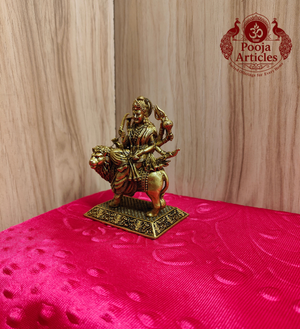 Brass Durga Devi Statue with Lion 4 Inch - Side View