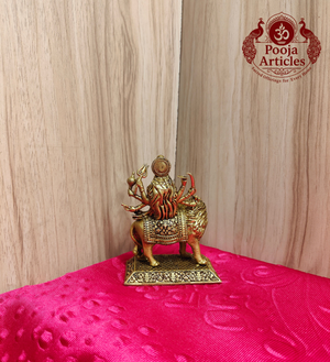 Brass Durga Devi Statue with Lion 4 Inch - Back View