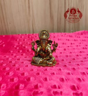 Premium Brass Ganesh with Trishul and Parshu 2 Inch