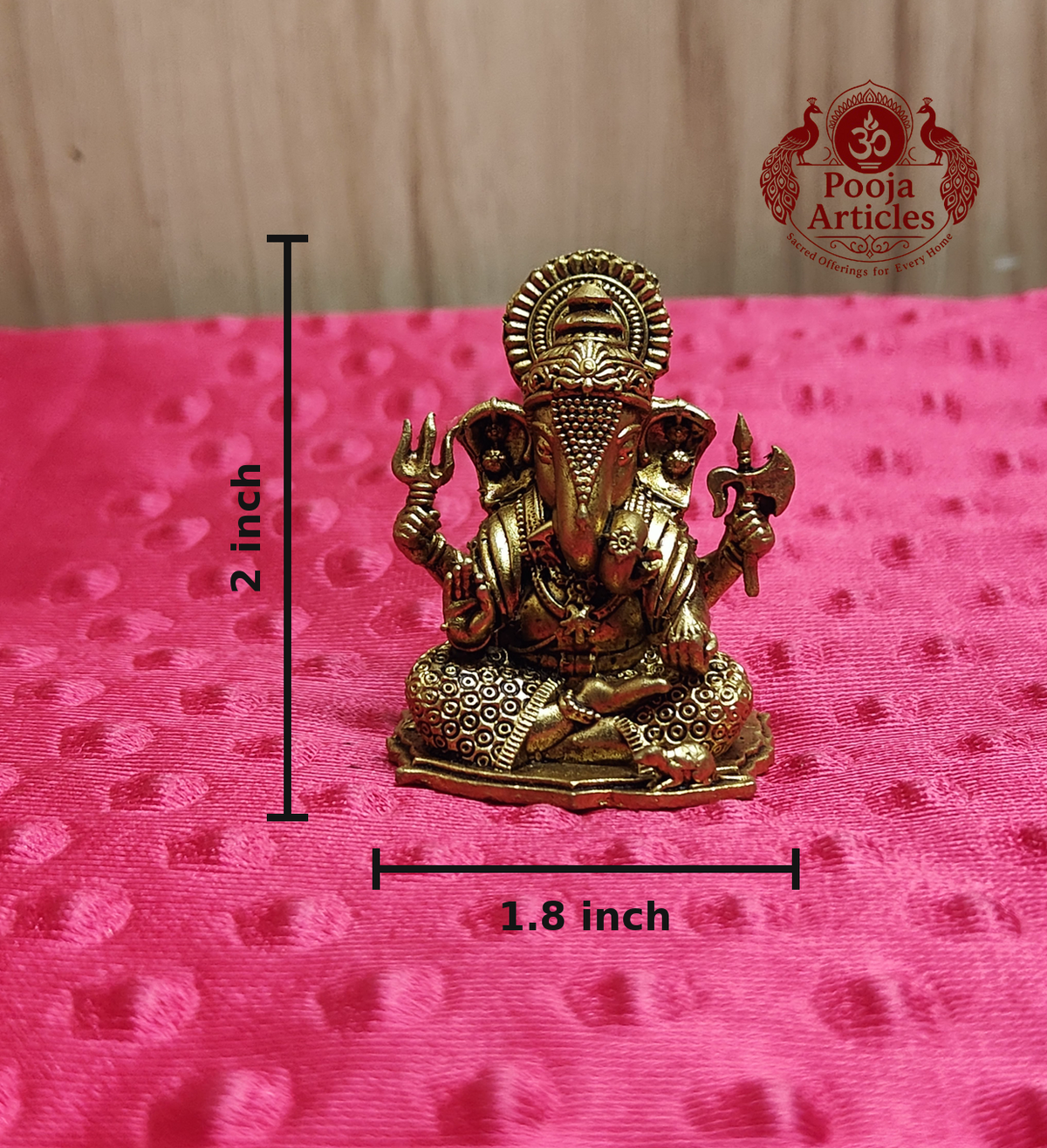 Premium Brass Ganesh with Trishul and Parshu 2 Inch