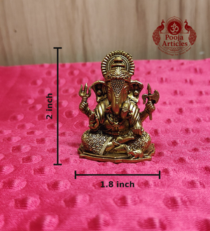 Premium Brass Ganesh with Trishul and Parshu 2 Inch