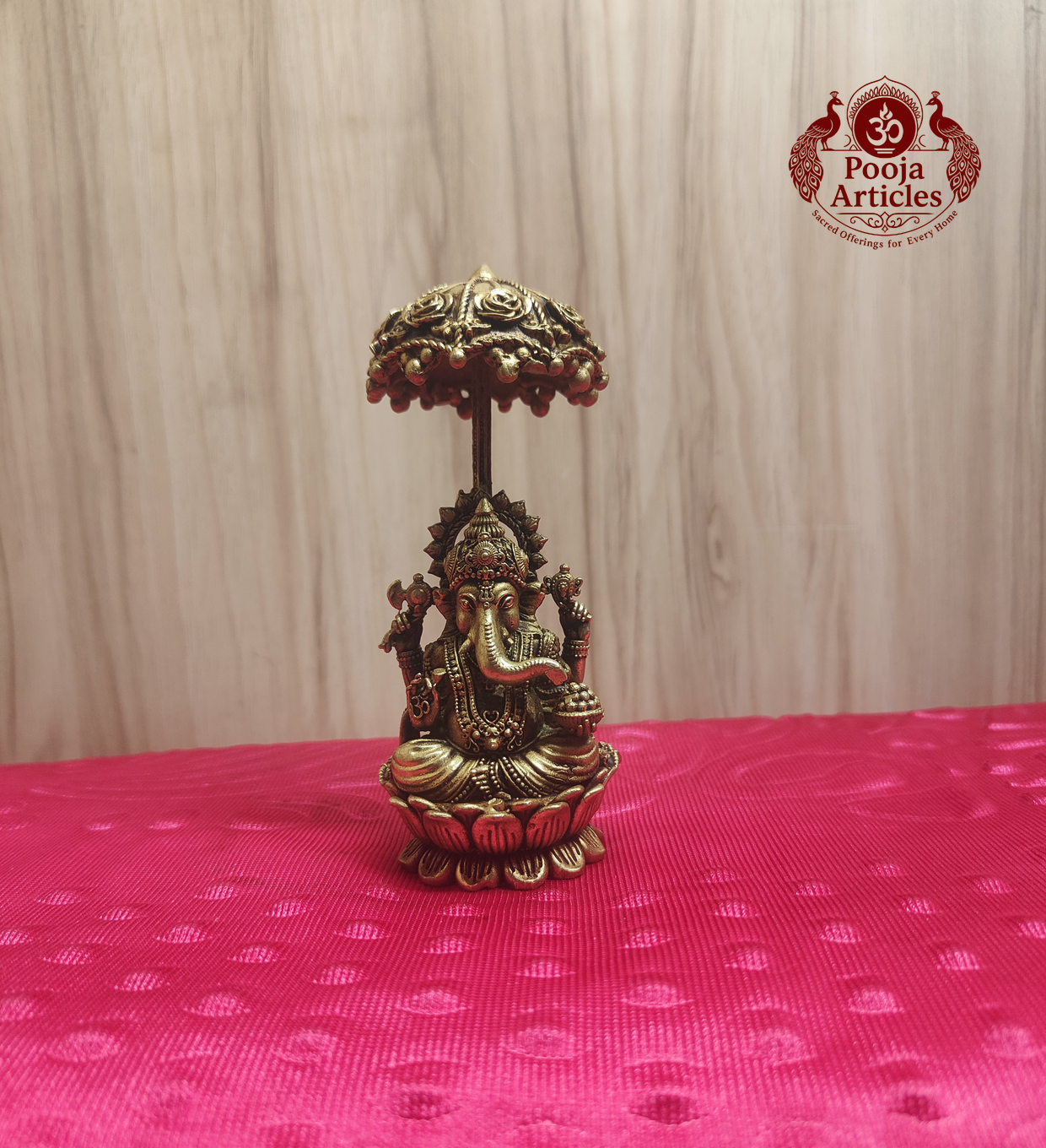 Premium Brass Ganesha Idol with Chattra Umbrella 4.5 Inch 