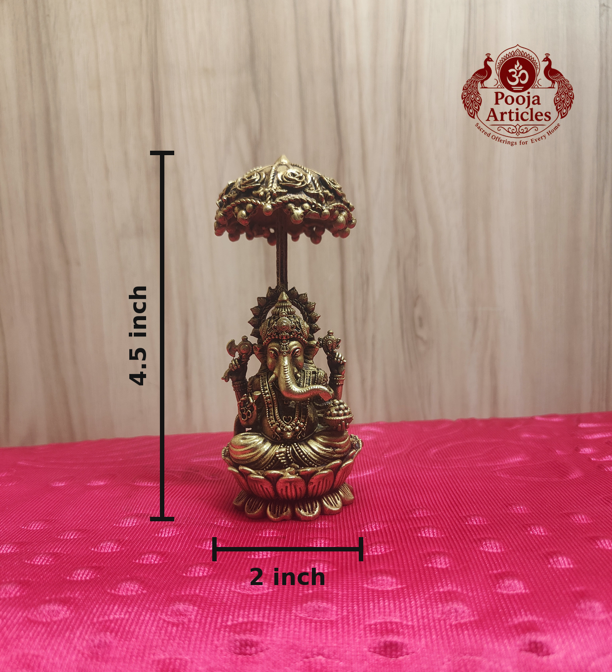 Premium Brass Ganesha Idol with Chattra Umbrella 4.5 Inch 