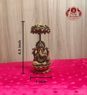 Premium Brass Ganesha Idol with Chattra Umbrella 4.5 Inch 