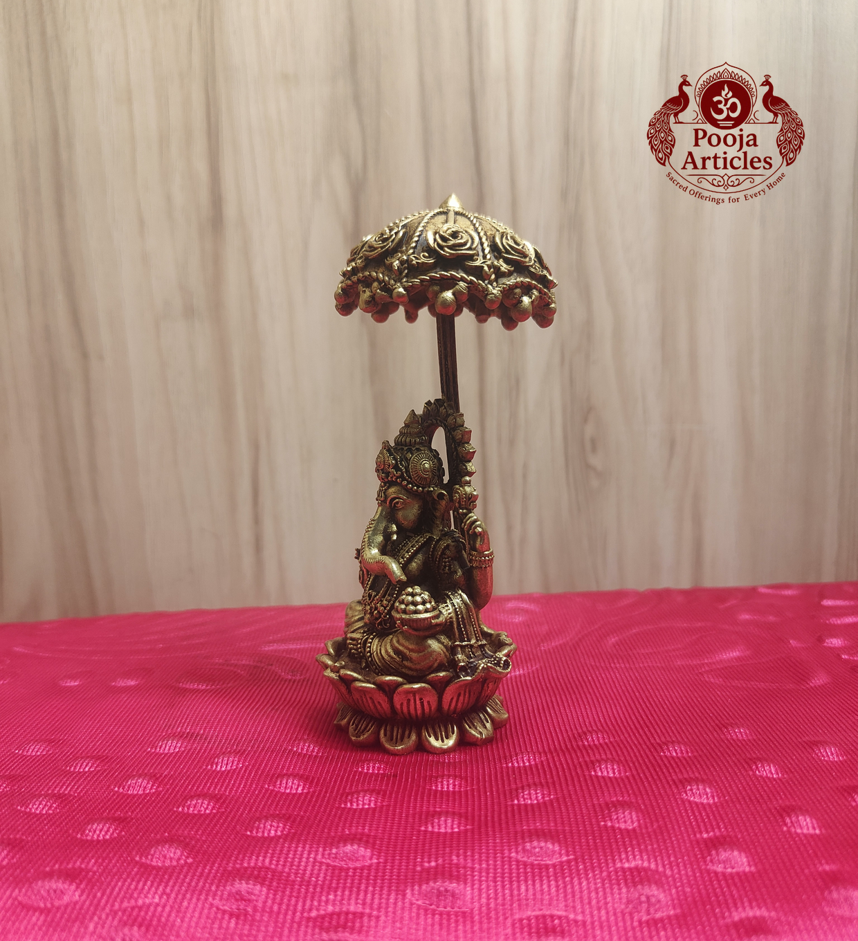 Premium Brass Ganesha Idol with Chattra Umbrella 4.5 Inch 