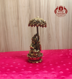 Premium Brass Ganesha Idol with Chattra Umbrella 4.5 Inch 