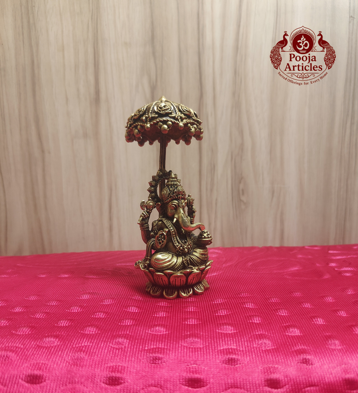 Premium Brass Ganesha Idol with Chattra Umbrella 4.5 Inch 