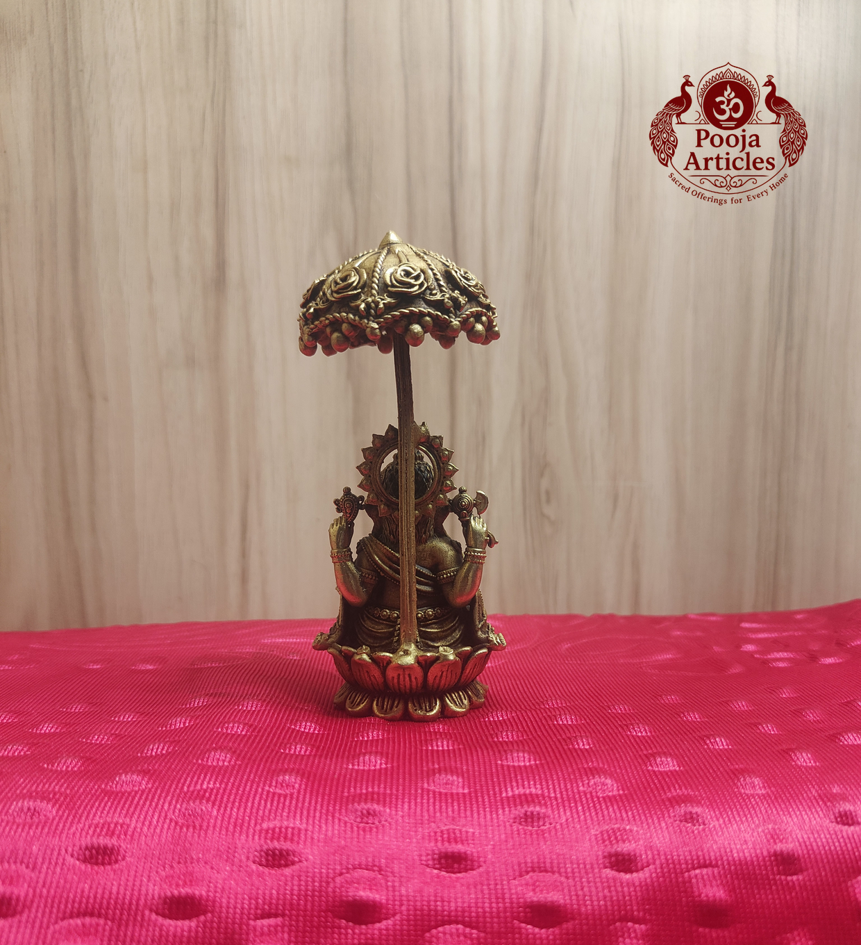 Premium Brass Ganesha Idol with Chattra Umbrella 4.5 Inch 