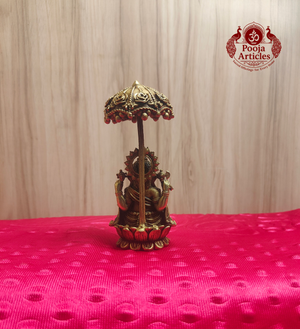 Premium Brass Ganesha Idol with Chattra Umbrella 4.5 Inch 