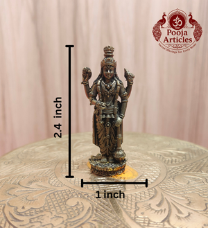 Premium Brass Guruvayoorappan Statue 2.4 Inch - front view with dimensions 2.4 x 1 inch