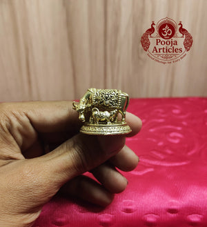 Premium Brass Kamadhenu Cow and Calf Idol 1.1 Inch