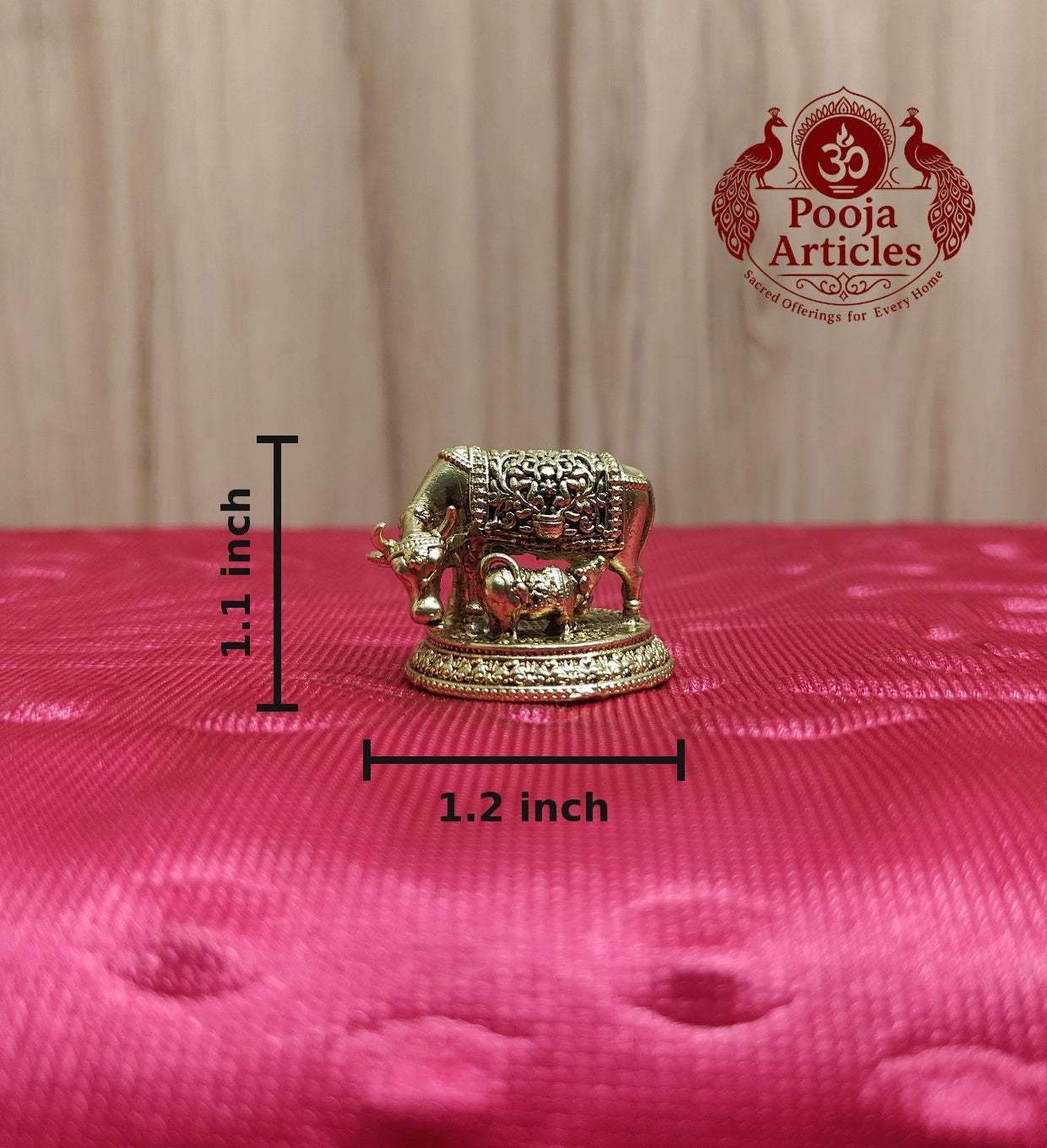 Premium Brass Kamadhenu Cow and Calf Idol 1.1 Inch
