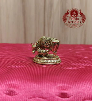 Premium Brass Kamadhenu Cow and Calf Idol 1.1 Inch
