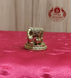 Premium Brass Kamadhenu Cow and Calf Idol 1.1 Inch
