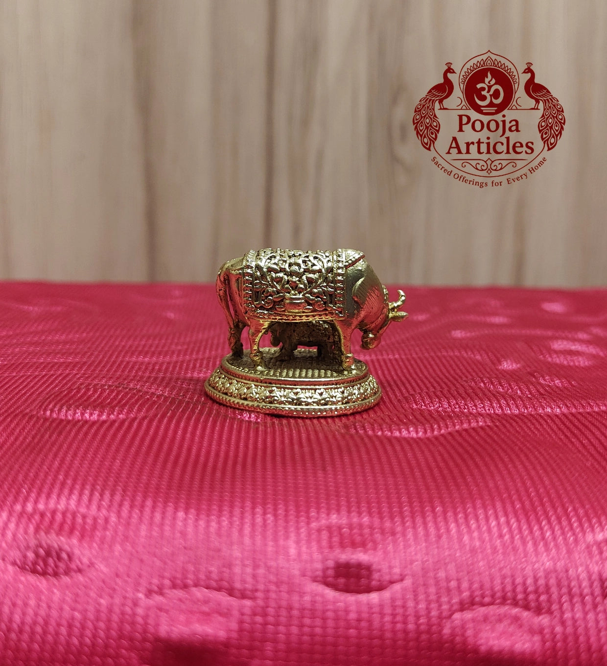 Premium Brass Kamadhenu Cow and Calf Idol 1.1 Inch
