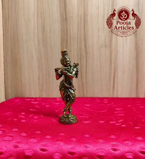 Premium Brass Krishna Statue 4.2 Inch - Three-Quarter View