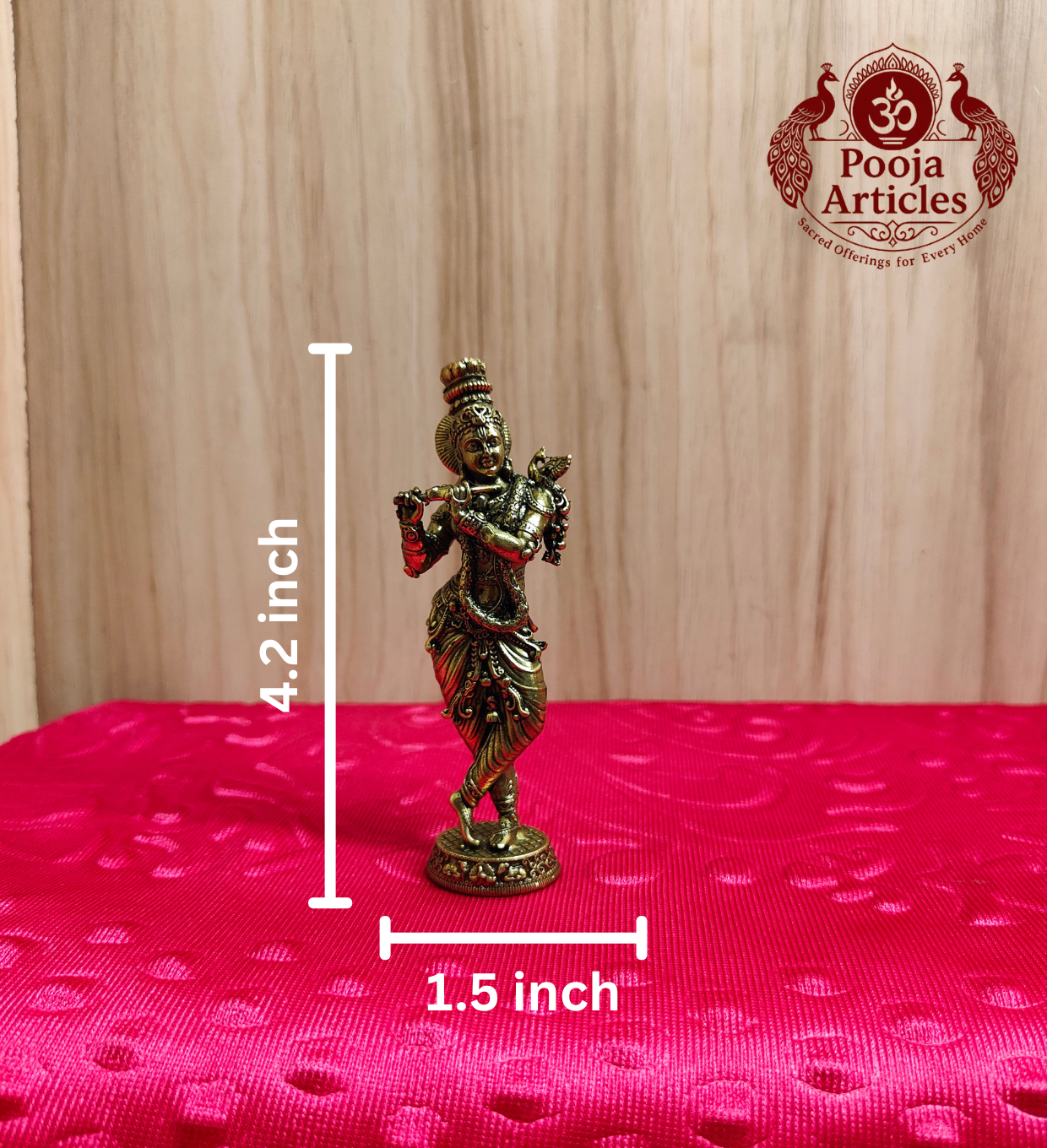 Premium Brass Krishna Statue 4.2 Inch - Dimensions 4.2x1.5 inch