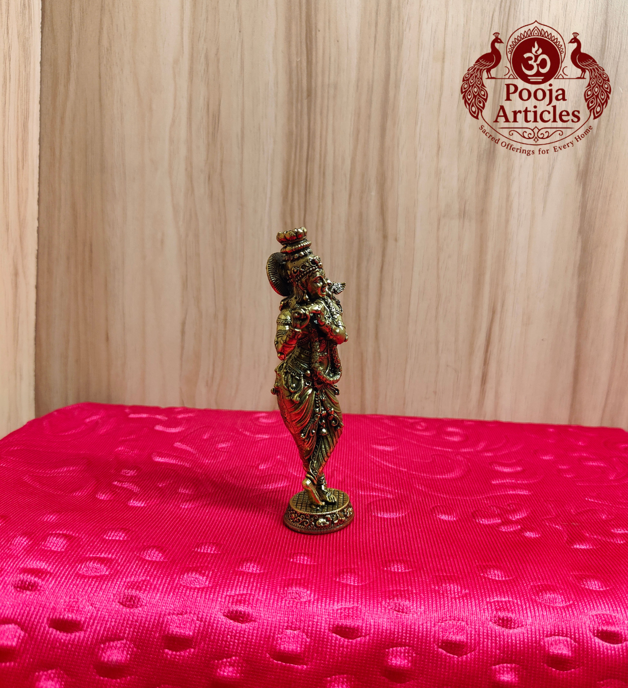 Premium Brass Krishna Statue 4.2 Inch - Side View