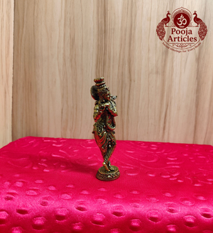 Premium Brass Krishna Statue 4.2 Inch - Side View