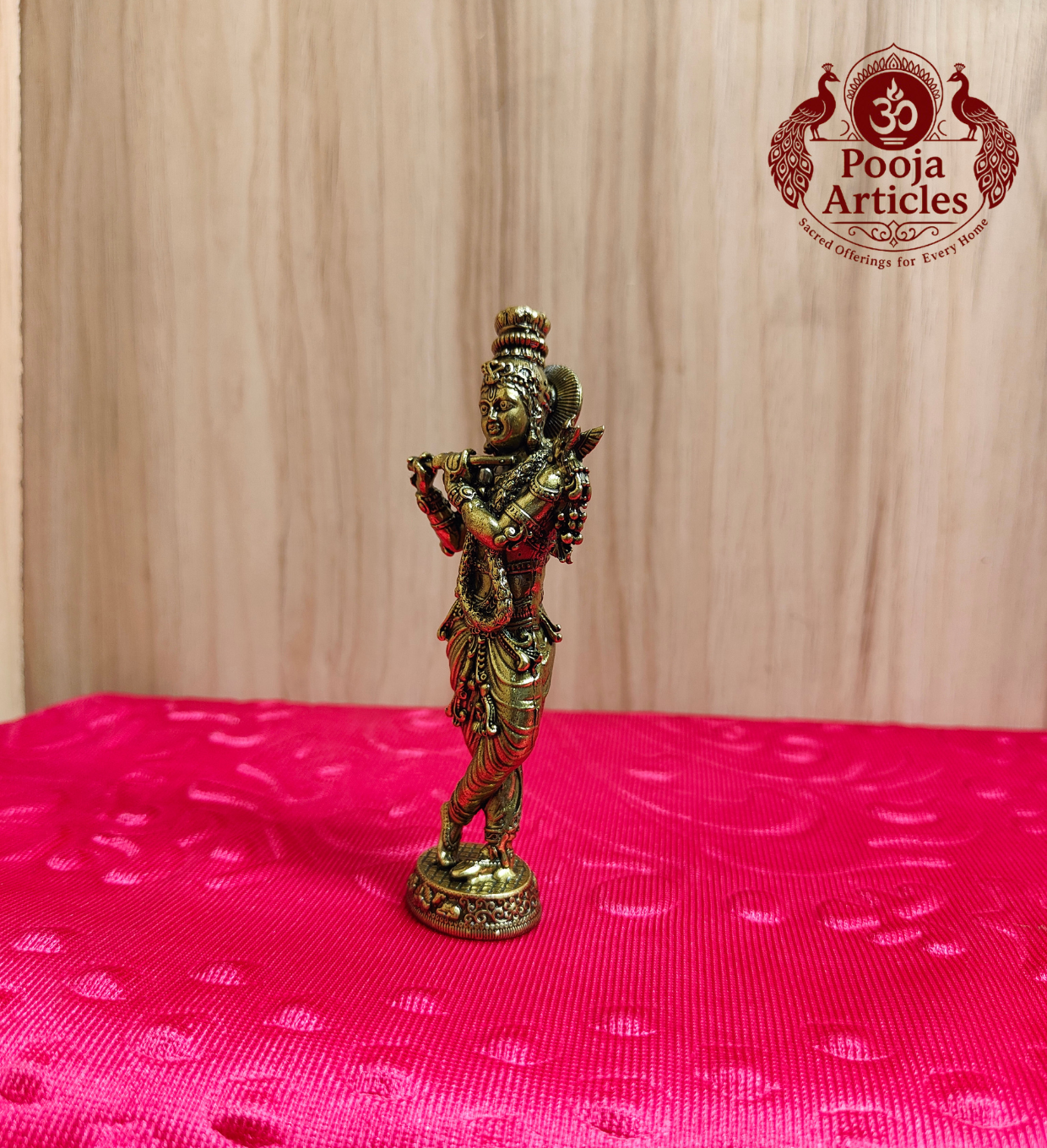 Premium Brass Krishna Statue 4.2 Inch - Front View Murali Krishna