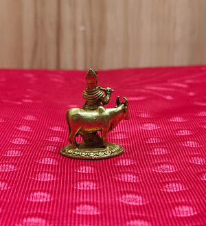 Premium Brass Krishna Statue with Cow 1.4 Inch