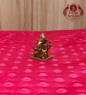 Premium Brass Lord Ganesha Idol 1.2 Inch - Front View Seated Ganesha