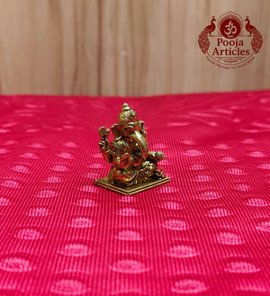 Premium Brass Lord Ganesha Idol 1.2 Inch - Side View with Mushika