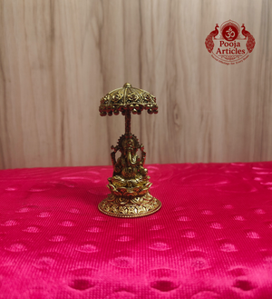 Premium  Brass Lord Ganesha Idol With Royal Chatra Umbrella Statue 2.8 Inch