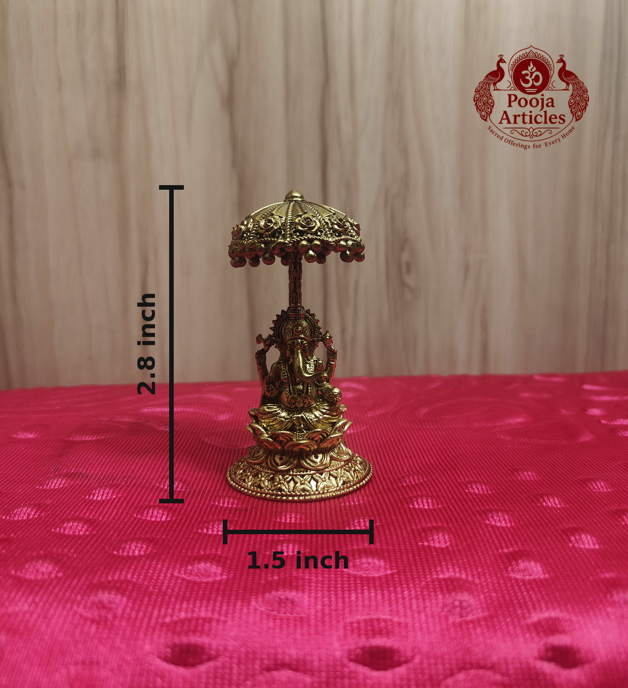 Premium Brass Lord Ganesha Idol With Royal Chatra Umbrella Statue 2.8 Inch