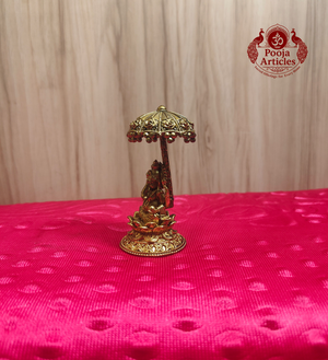 Premium Brass Lord Ganesha Idol With Royal Chatra Umbrella Statue 2.8 Inch