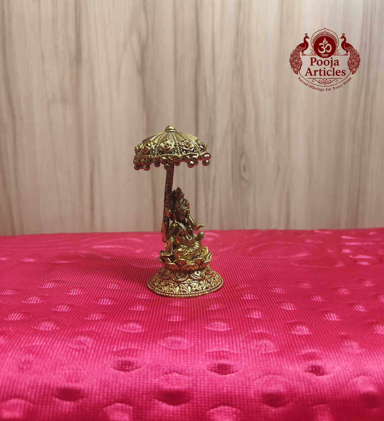 Premium Brass Lord Ganesha Idol With Royal Chatra Umbrella Statue 2.8 Inch