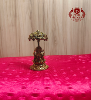 Premium Brass Lord Ganesha Idol With Royal Chatra Umbrella Statue 2.8 Inch