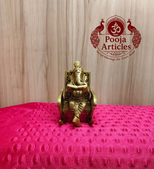 Premium Brass Lord Ganesha on Rocking Chair Statue 4 Inch