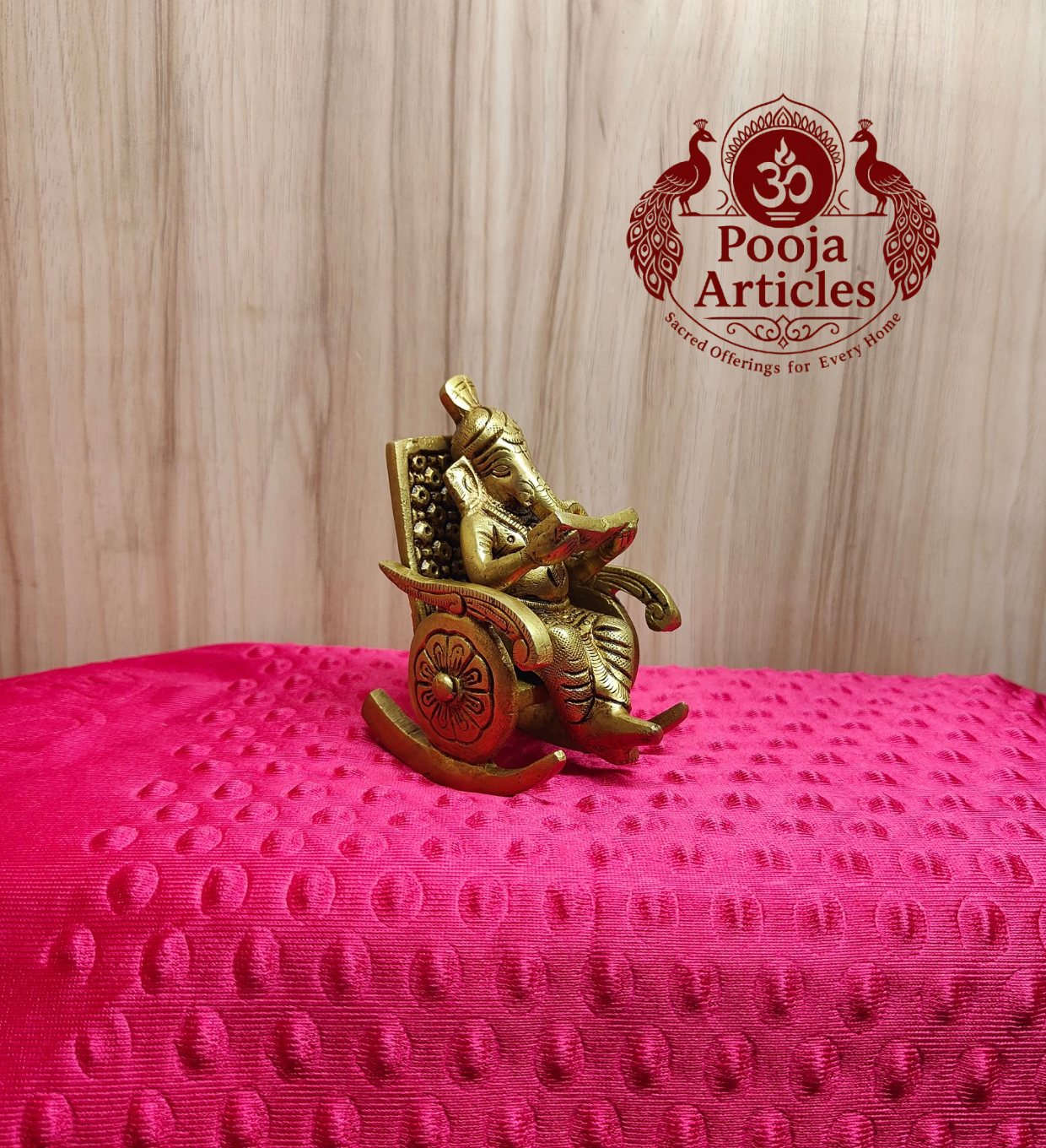 Premium Brass Lord Ganesha on Rocking Chair Statue 4 Inch