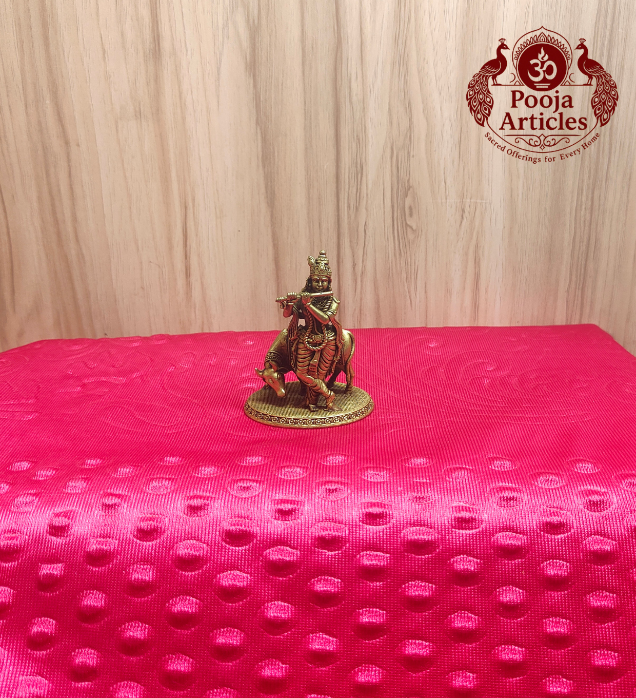 Premium Brass Lord Krishna with Cow Idol 2.8 Inch