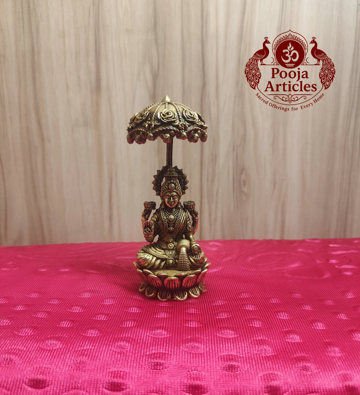 Premium Brass Mahalakshmi Idol with Chattra Umbrella 4.5 Inch 