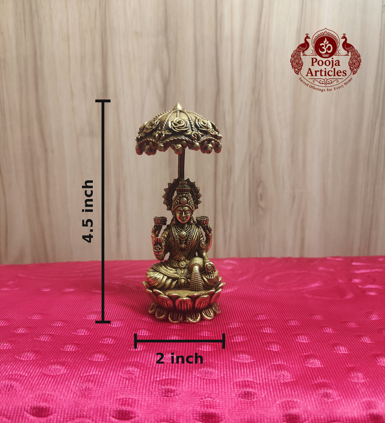 Premium Brass Mahalakshmi Idol with Chattra Umbrella 4.5 Inch 