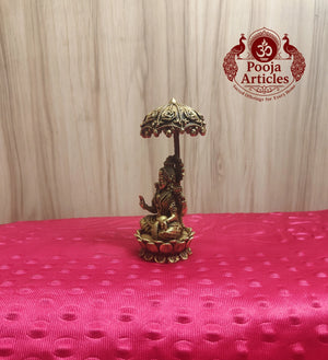 Premium Brass Mahalakshmi Idol with Chattra Umbrella 4.5 Inch 
