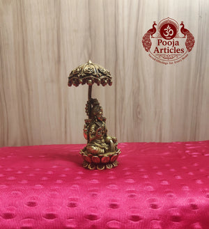 Premium Brass Mahalakshmi Idol with Chattra Umbrella 4.5 Inch 