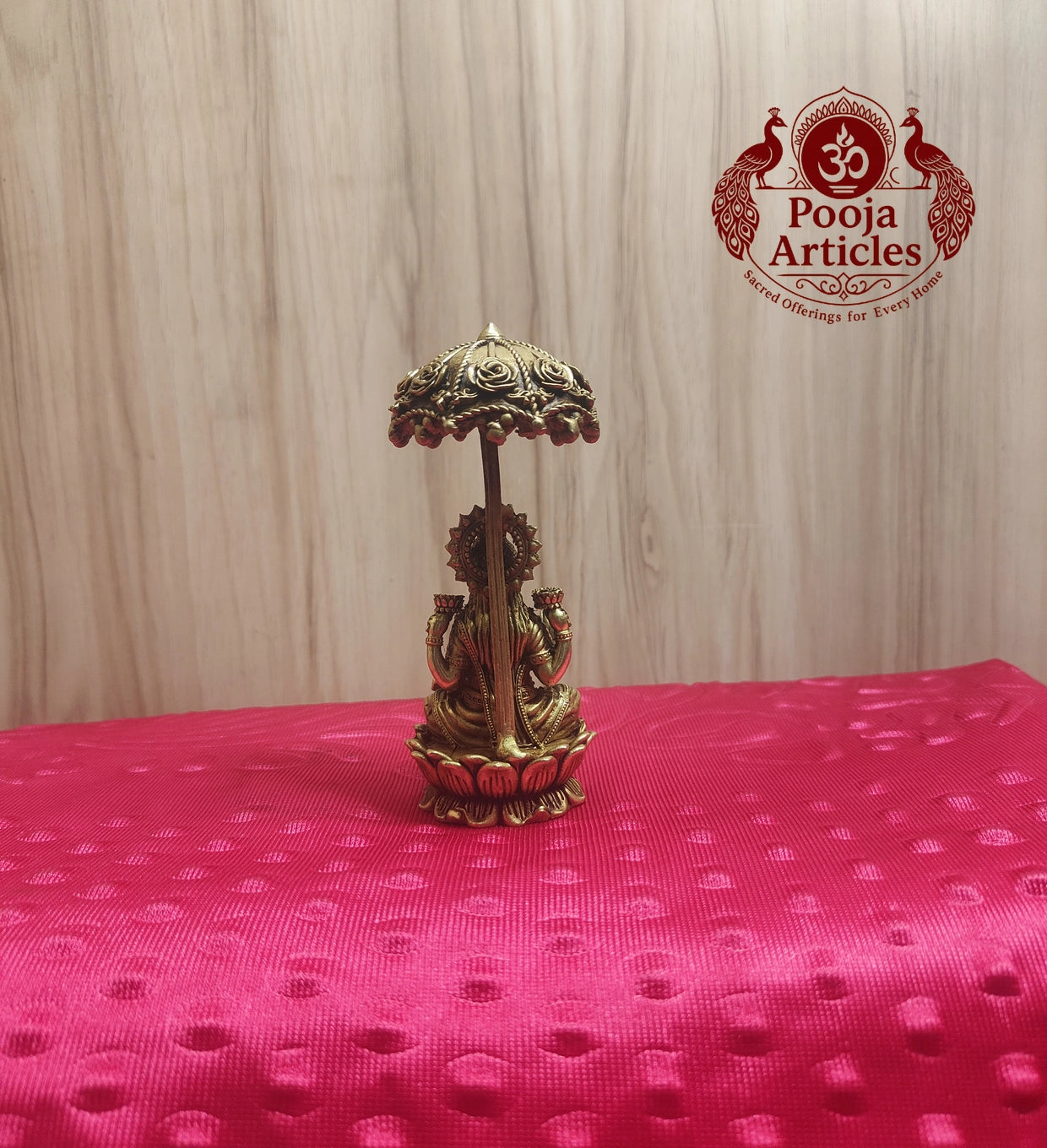 Premium Brass Mahalakshmi Idol with Chattra Umbrella 4.5 Inch 