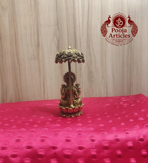 Premium Brass Mahalakshmi Idol with Chattra Umbrella 4.5 Inch 