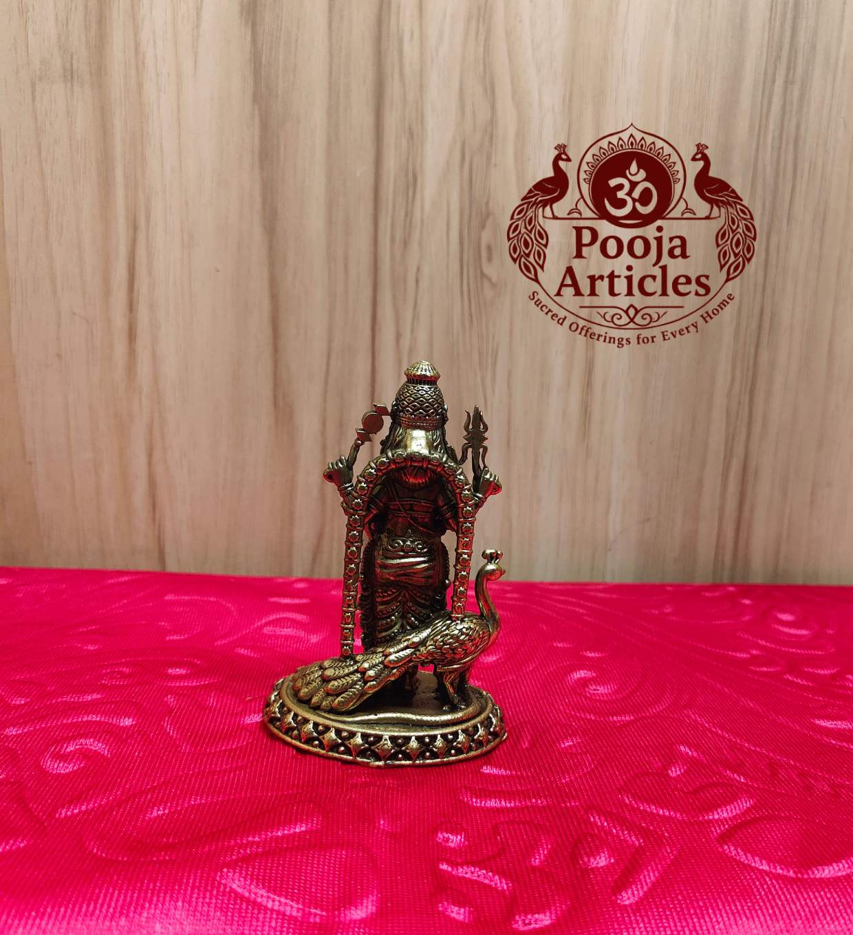 Premium Brass Murugan - Back view showing peacock vahana