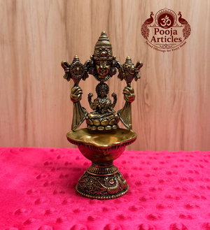 Premium Brass Perumal Vilakku with Lakshmi 4.6 Inch