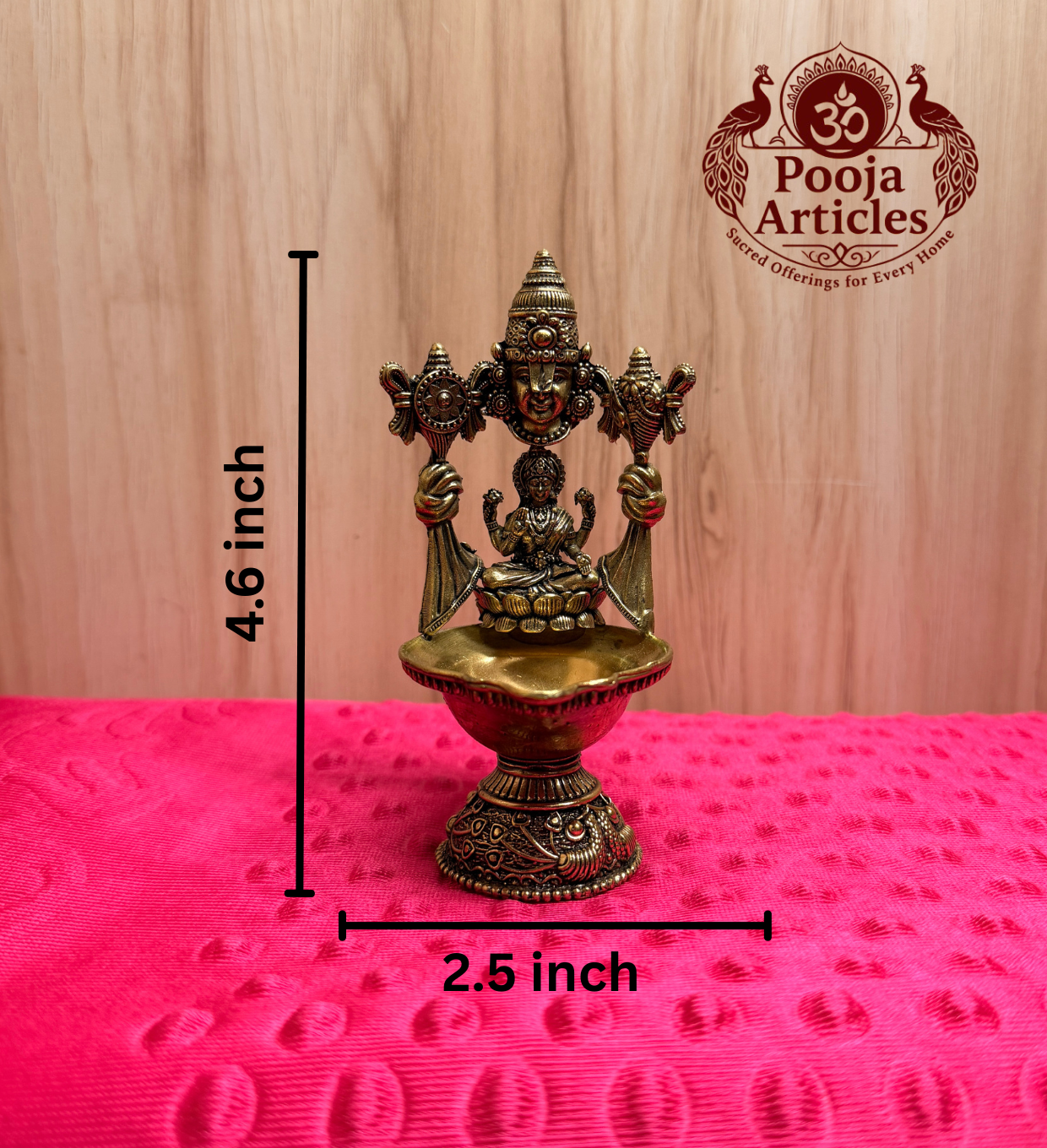 Premium Brass Perumal Vilakku with Lakshmi 4.6 Inch