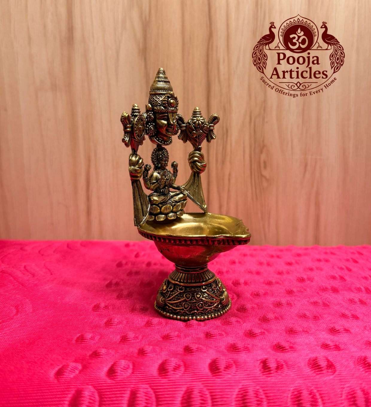 Premium Brass Perumal Vilakku with Lakshmi 4.6 Inch