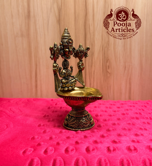 Premium Brass Perumal Vilakku with Lakshmi 4.6 Inch